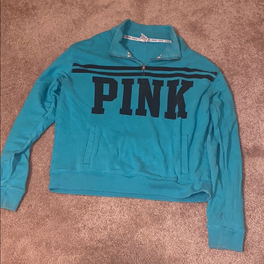 “Pink” light colored teal quarterzip hoodie